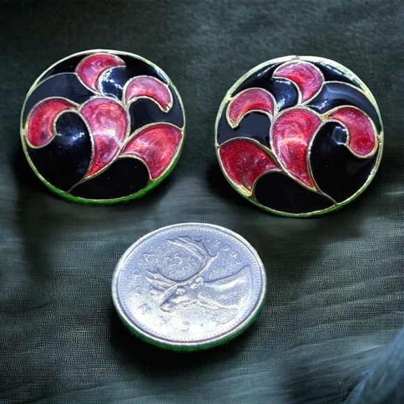 Vintage Cloisonne enamel stud earrings - Picture 4 of 5